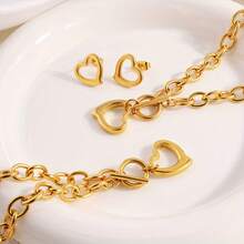 4 Piece Gold Stainless Steel Heart Pendant Jewelry Set Necklace Earrings For Men Women Everyday Wear Party Gift - 金的. - 查看 5