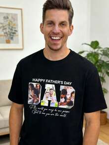 Men's Casual Custom T-Shirt, Personalized Photo Collage Design Print, A Tribute To The Fact That You Are An Individual. Soft Pure T-Shirt. A Gift For Your Father Filled With Memories. Father's Day Gift T-Shirt. Happy Father's Day! - 黑色 - 查看 1