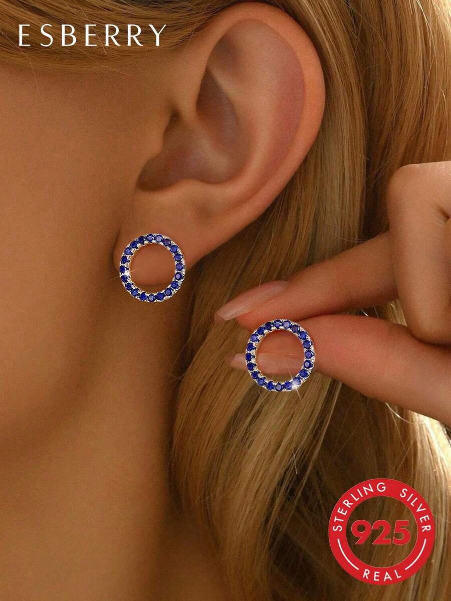 1 Đôi bông tai tròn bằng bạc Sterling S925 đính đá Cubic Zirconia, trang sức tinh tế, quà tặng cho phụ nữ.