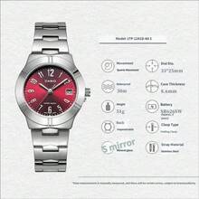 Casio 卡西欧 LTP-1241D 女士复古腕表,红色表盘,不锈钢表带,30米防水,日期显示,石英机芯 - 均碼 - 查看 5