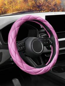 Nueva cubierta de volante de coche para mujeres - 14.5-15 pulgadas, de piel de oveja PU con bordado 3D, suave y cómoda, sin anillo interior. Adecuada para todos los modelos - Estilo A - Ver 17