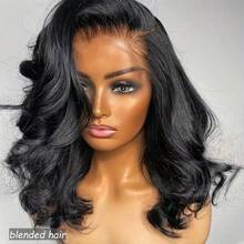 Tóc giả Wear & Go mật độ 180% 13x4 sóng thân HD Lace Front, tóc pha trộn tự nhiên, đã tỉa sẵn, cắt sẵn, dài 16 inch, không cần keo dán, dành cho phụ nữ da đen tự nhiên. - Tự nhiên & Đen - Xem 4