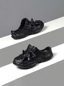 男士黑色趣味破洞鞋，EVA材质恐龙图案户外拖鞋，个性休闲服饰 - 黑色 - 查看 3