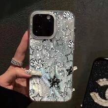 Starry Sky Feather Mesh Shiny Pattern Phone Case, Suitable For IPhone 17/16/15/14/13/12/11/XS/XR/X/7/8 Plus/Pro/Max/Mini - Creative Fashionable Minimalist Design Personalized Full-Body Shockproof Protective Case - Camlet - View 4