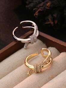 1pc Fashion Cubic Zirconia Adjustable Ring For Women, Knot Design, Suitable For Daily Wear And Gift, Eid Al-Fitr Celebration - Knotted Ring - View 8