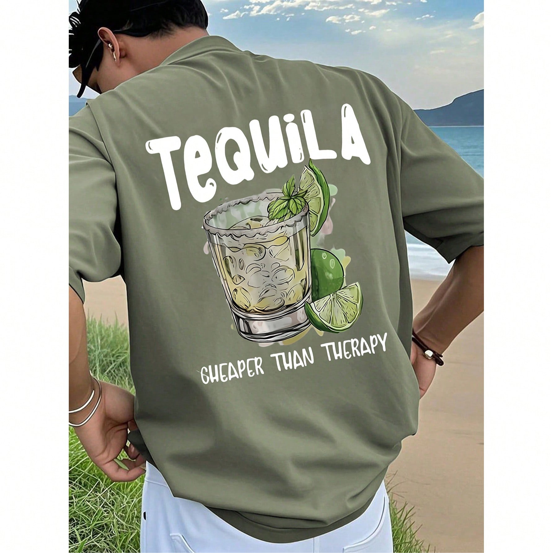Camiseta de manga corta holgada con estampado de moda para hombres SU ER Diseño exquisito Esencial de verano Fácil de combinar, mostrando tu estilo