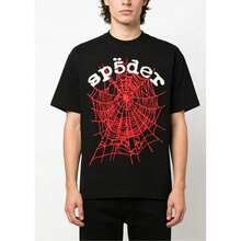 Sp5der Spider Letter Graphic T-Shirt , Hip Hop Streetwear Oversized Tee ,Casual Cotton Shirt - 黑色 - 查看 2
