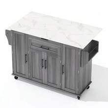 120*45cm, Mobile Kitchen Island, Kitchen Trolley, Extendable Worktop Up To 70cm, Concealed Cutlery Drawer, Adjustable Shelves, Spice Rack And Towel Rail, Suitable For Kitchen, Dining Room Or Living Room - 灰色 - 查看 7