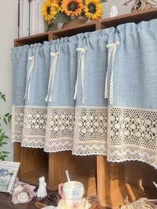 1PC Machine Washable Kitchen Curtains,Small Window Curtains For Kitchen,Apartment Kitchen Drapes,Cafe Style Half Curtains, Polyester,Affordable Linen Curtains - Blue - View 4