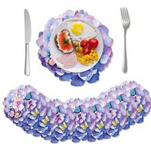 PCS Disposable Flower Placemats, Purple Hydrangea Decorative Placemats For Wedding Birthday Party Table Setting Supplies Decoration - 紫色的 - 查看 6