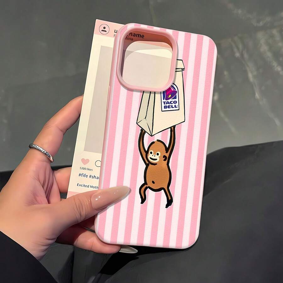 Cute Monkey Holding Taco Bell Bag Phone Case-Compatible With Samsung, 12, 13, 14, 15 Pro, 14 Plus, 15, 16 Pro Max, 17, 17 Pro, 17 Pro Max, 17 Air, And 17e. Made Of TPU Material With Anti-Slip And Drop-Protection Features; A Stylish And Playful Phone Case Design. An Excellent Gift For Yourself, Family, Friends, Or A Partner. - Hồng - Xem 1