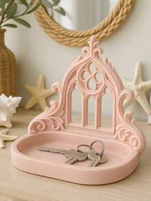 1pc Baroque Gothic Style Arched Storage Tray, Girly Vanity Jewelry Organizer Tray, Bedroom Vanity Delicate Decor - Multicolor - View 3