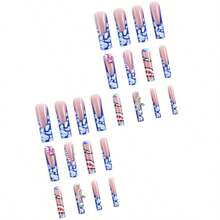 Wearable Shark-Patterned Blue And White Wearable Nail Stickers, 24 Pieces, A Top Choice For Gifts And Parties. - 藏青色 - 查看 4