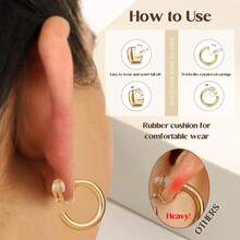 9 pares de pendientes de clip de moda minimalistas en forma de C, gota de agua y nudo de bambú, adecuados para uso diario sin orejas perforadas - Multicolor - Ver 4