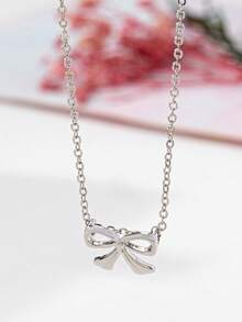 1 pieza Collar con colgante de lazo, uso versátil diario para mujeres - Plateado - Ver 2