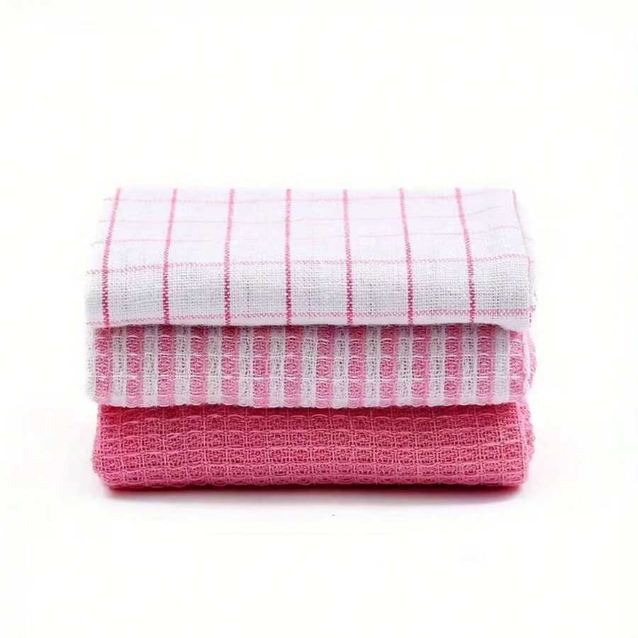 3pcs Waffle Pattern Kitchen Towel Set, Highly Absorbent, Soft Cleaning Cloth, Towel, Dish & Tea Towel - 35*35cm - View 1