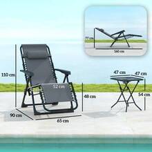 Set Of 2 Folding Lounge Chairs, Zero Gravity Position, With Headrests And Side Table Including 2 Cup Holders. - A - View 3