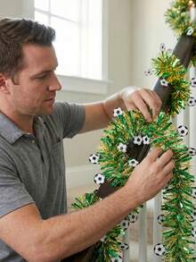 3pcs Football Party Theme Tinsel Garland, World Cup Sequin Wreath, 6.56Ft Glitter Tinsel Soccer Pattern Garland Decorations, Green&Gold Shiny Tinsel Twist Hanging Decorations For Game Day Party, Sports Bar, Soccer Birthday & Team Banquet, Football Party Decor, Home Wall Decoration - View 4