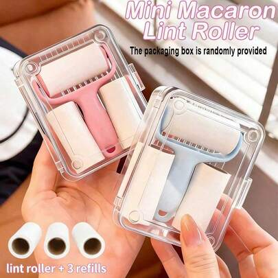 1 Set Convenient Mini Lint Roller Kit - 1 Handle + 3 Refill Rolls, Pocket Travel Portable Lint Remover, Strong Adhesive For Pet Hair Removal, Easy To Use, Reusable Handle, No Electricity Needed For Pet/Clothes/Carpet/Car Seats, Essential For Pet Owners, Can Be Easily Carried In A Bag, Convenient For Cleaning Anytime.