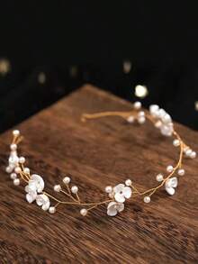 Faux Pearl & Flower Decor Bridal Headwear Elegant Tiaras Valentine's Day Accessories - 金子 - 查看 5