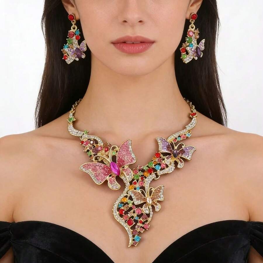 1 Bộ trang sức vòng cổ và hoa tai pha lê Rhinestone thanh lịch, thích hợp cho cô dâu, đám cưới, tiệc chiêu đãi, tiệc tùng - bộ trang sức - Xem 1