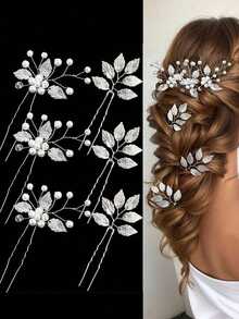 Bộ 6 kẹp tóc hình lá và hoa bằng hợp kim mạ vàng, thanh lịch và duyên dáng, phù hợp cho cô dâu, đám cưới và các bữa tiệc. - Nhiều màu - Xem 6