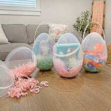 10-30cm Grande secchio di plastica trasparente con manico | Contenitore a forma di uovo extra large, adatto per la caccia alle uova di Pasqua riempite, decorazione per feste, cesto per la caccia alle uova di coniglio, forniture per feste di primavera - Stili multipli - Visualizzare 4