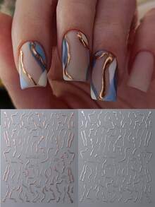 3D金屬線條美甲貼紙 2片裝 自黏式金屬線美甲貼片 不對稱線條幾何設計 簡約美甲裝飾配件 適用DIY美甲與美甲沙龍 - 彩色 - 查看 2