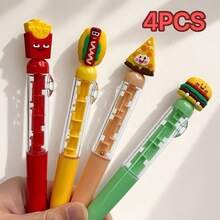 4-Color Cute Shaped Creative Maze Pen - Hamburger And French Fries Food-Shaped Soft Gel Tip Design - 0.7mm Black Ballpoint Pen - Twistable Tip For Smooth Writing - Highly Playable Dopamine-Colored Ballpoint Pen - 多色 - 查看 10