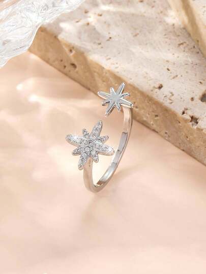 1pc Minimalist Versatile Elegant 8-Pointed Star Open Ring, Women's Star Jewelry Finger Ring, Suitable For Casual, Commute And Daily Decoration