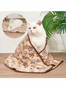1件装宠物猫狗毛巾，浴巾，猫毯，裹毯，保暖毯，珊瑚绒材质，四季皆宜；加厚法兰绒材质，带爪印图案，四季皆宜；保暖珊瑚绒材质；猫狗毯垫；双层绒毯，四季皆宜。 - 48*58cm - 查看 7