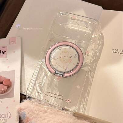 GUCADI 透明磁吸花卉图案+花田猫咪手机支架磁吸手机壳，适用于苹果16、17 Pro Max磁吸支架，13英寸透明卡通款，15英寸软壳，可爱、少女、创意、几何、韩版、卡通风格、小众、ins风