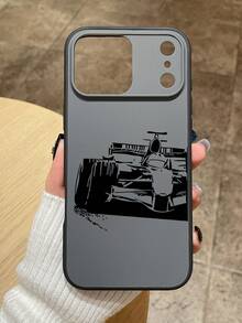 Coque de téléphone avec imprimé silhouette de Formule 1, design 2 en 1, double protection (cadre souple en TPU + plaque arrière rigide en polycarbonate), protection d'objectif surélevée, anti-chute et anti-rayures, texture antidérapante ondulée et boutons texturés, toucher doux, anti-salissures et anti-traces de doigts, style mécanique et industriel, idéale pour les passionnés de course automobile et les influenceurs, compatible avec les coques iPhone et Galaxy. - Noir - Voir 2