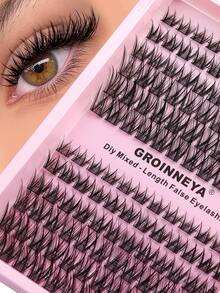 GROINNEYA 12 Pairs Fluffy Curly False Eyelashes Set, Soft Cat Eye Lashes, Thick & Voluminous DIY Segmented Fake Lashes, Large Capacity Individual Lashes, With Lash Glue & Tweezers, 8-16mm Mixed Length Cluster Lashes, Delicate & Reusable, Easy To Create Professional Lash Look At Home - Black - View 2