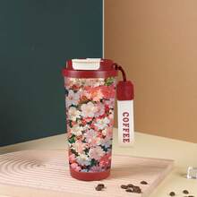 Cốc cà phê họa tiết hoa linh lan mới, cốc uống đôi, làm từ thép không gỉ 316 và gốm sứ, cốc cách nhiệt chất lượng cao dung tích lớn kèm ống hút. - Nhiều màu - Xem 12