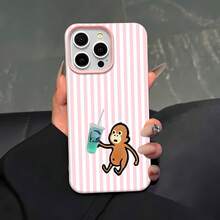 Cute Monkey Holding A Drink Phone Case-Compatible With Samsung,  12, 13, 14, 15 Pro,  14 Plus,  15, 16 Pro Max,  17,  17 Pro,  17 Pro Max,  17 Air, And  17e. Made Of TPU Material With Anti-Slip And Drop-Protection Features; A Stylish And Cute Phone Case Design. An Excellent Gift For Yourself, Family, Friends, Or A Partner. - Hồng - Xem 2