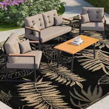 Large Outdoor Rugs For Patios Waterproof Reversible  Indoor Outdoor Carpet UV Resistant Garden Rug Lightweight Picnic Blanket For Camping Deck RV Backyard 240x300cm - Black With Tan - View 7