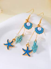 Bông tai đại dương tươi mát và sảng khoái - Bông tai vỏ sò thời trang và đa năng với thiết kế ốc sên và sao biển dành cho nữ. - Bông tai hình vỏ sò và sao biển - Xem 3