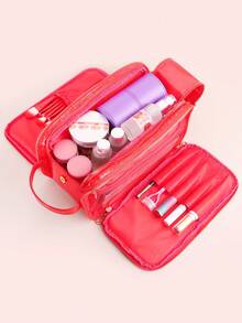 Túi đựng mỹ phẩm đa năng dành cho chuyên viên trang điểm, túi đựng đồ vệ sinh cá nhân du lịch dung tích lớn, túi đựng đồ di động bằng da PU chống thấm nước. - Nhiều màu - Xem 6