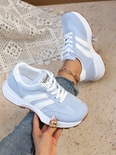 Giày thể thao casual thời trang, đa năng, đế dày, phối màu độc đáo dành cho thanh thiếu niên, thiết kế sọc ghép mảnh, giày thể thao ngoài trời phong cách retro phù hợp cho các dịp thường ngày, dự tiệc và kỳ nghỉ.