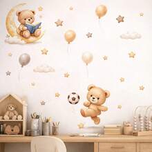 Pegatina de pared con globo de oso estilo bohemio, decoración de habitación de bebé con oso y cielo estrellado, autoadhesiva para decoración del hogar, habitación de niños y dormitorio, estilo europeo y americano - Multicolor 2 - Ver 5