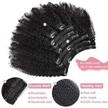 BINF Afro Kinky Curly Clip In Hair Extensions Real Human Hair 8Pcs With 18 Clips 120g/Set 10A Brazilian Remy HairFor Women Natural Color For Women - Natural Black - View 3
