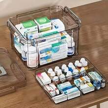 1pc Large Capacity Storage Box With Sturdy Handle And Secure Lid - Multi-Layered Plastic Pill Organizer For Household, Travel & Office, Designed With Plastic For Easy Viewing - Gray - 查看 3