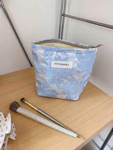 1 PC/Set Blue Floral Jacquard Embroidery Women Girl Makeup Pouch Make Up Bag Portable Large Capacity Cosmetic Bag With Zipper,For Travel And Vacation Essentials,For Sanitary Napkins,Keys,Hair Accessories,Charger,Lipsticks,Cosmetics,Perfume,Makeup Brush Holder Organizer Storage Bag,For Skin Care And Beauty Products,For Women,Students,School Girls,For Birthday Gifts,Friends Gift,Holiday Gift - Màu xanh bụi bặm - Xem 9