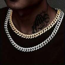 2 Pieces Hip Hop Cuban Chain Necklace & Bracelet Jewelry Set With Shining Rhinestones For Men & Women Party Favors - 嘻哈風格 - 查看 6