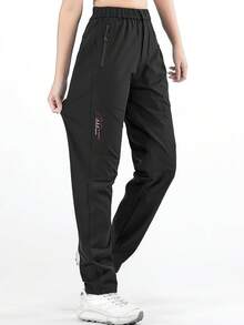 Quần leo núi ngoài trời dành cho nữ, chất liệu lụa băng mỏng nhẹ, nhanh khô, chống nhăn, có túi khóa kéo. - màu đen - Xem 4