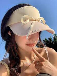 Mũ chống nắng nữ thắt nơ, vành rộng, chất liệu lụa băng, thoáng khí, chống nắng, bảo vệ da khỏi ánh nắng mặt trời. - Mũ chống nắng bằng lụa băng, vành mũ thoáng khí - Xem 3