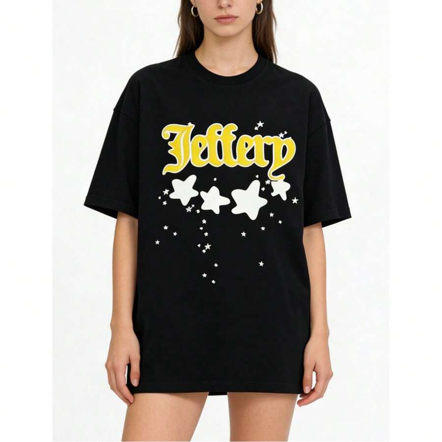 Sp5der Tees Unisex Y2k  T Shirts, Vintage Tees Summe Short Sleeve Streetwear Unisex, Classic Sp5der Print - 黑色 - 查看 1