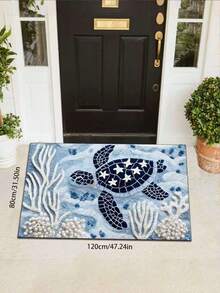 1pc Turquoise Ocean Shark Design Carpet, Suitable For Bathroom, Kitchen, Laundry Room - Ocean Element Spring Carpet, Doormat, Small Rug, Welcome Mat, Carpet, Mat, Outdoor Doormat, Kitchen Rug, Home Decor, Front Door Mat, Area Small Rug, Outdoor Mat, Home Decor, Area Rug, Garden Carpet, Washable Carpet, Suitable For Party Decoration, Enhance Home Style, Necessary Decoration To Add Holiday Charm, Improve Happiness, Home Decor - Multicolor - View 12