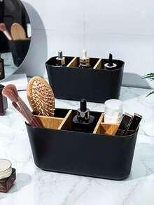 1pc Multi-Compartment Makeup Brush Holder, Lipstick & Cosmetics Organizer Box, Minimalist Vanity Desktop Storage Rack, Makeup Brush Cup - 5 Grids - View 5